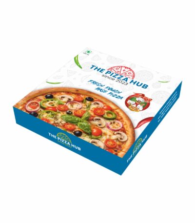 Eco-friendly pizza box made from recyclable food-grade corrugated board with custom logo printing